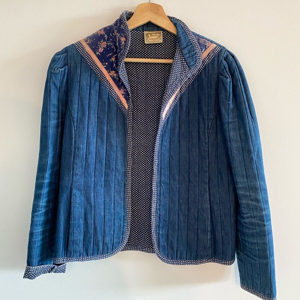 Gunne Sax Blue Jean Jacket with Patterned Collar